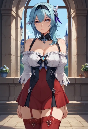 genshin impact,eula,collar,oversized,Thigh garters  - AI generated anime art