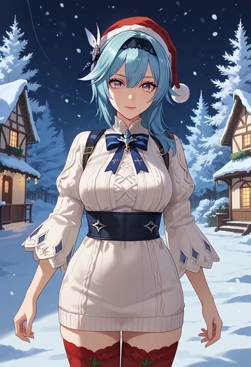 genshin impact,eula,Christmas,sweater dress,stockings  - AI generated anime art