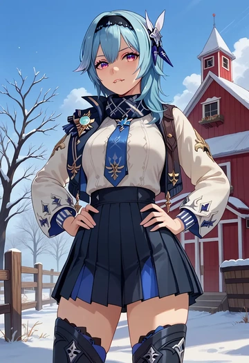 genshin impact,eula,winter,student uniform,puffer jacket  - AI generated anime art