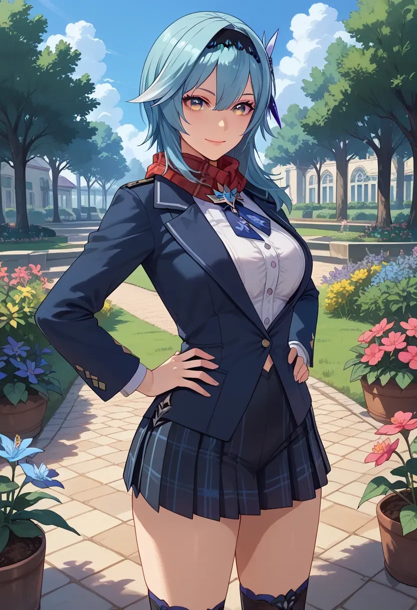 genshin impact,eula,winter,student uniform,plaid skirt  - 