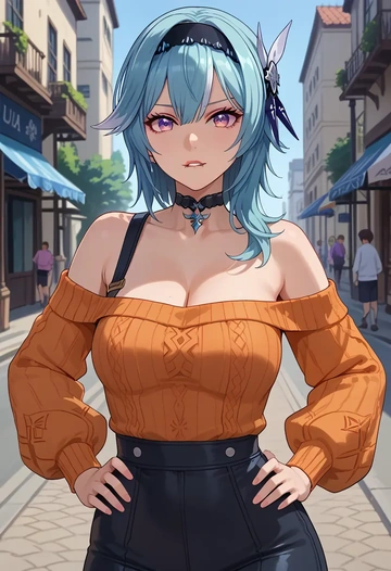 genshin impact,eula,orange,sweater,choker  - AI generated anime art