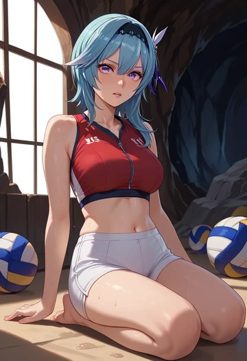 genshin impact,eula,volleyball uniform  - AI generated anime art