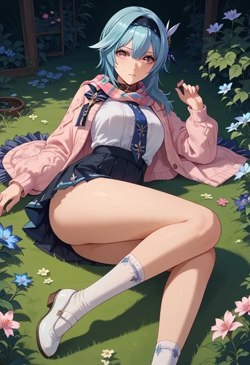 genshin impact,eula,spring,student uniform,light cardigan  - AI generated anime art