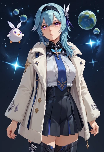 genshin impact,eula,winter,student uniform,duffle coat  - AI generated anime art