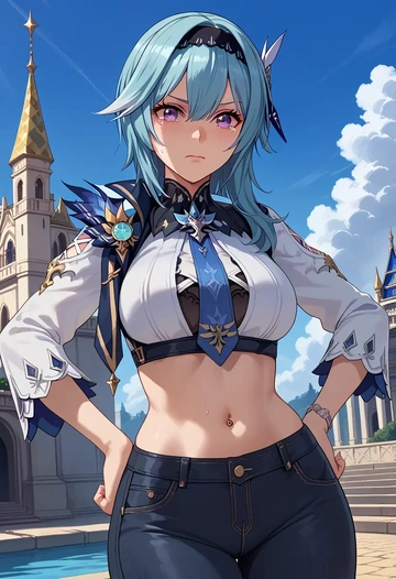 genshin impact,eula,crop top  - AI generated anime art