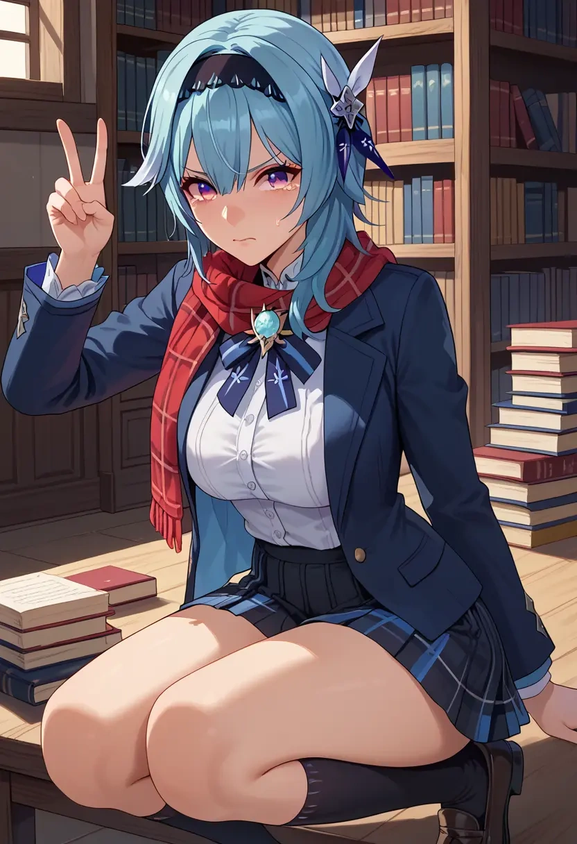 genshin impact,eula,winter,student uniform,plaid skirt  - 