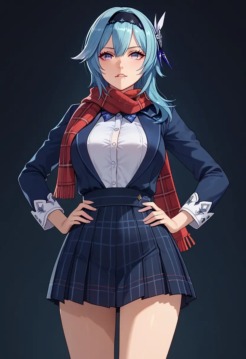 genshin impact,eula,winter,student uniform,plaid skirt  - 