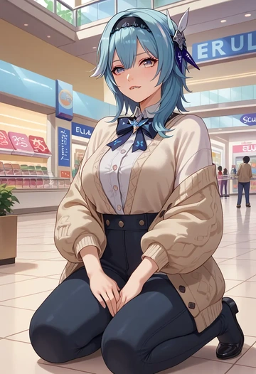 genshin impact,eula,cardigan,oversized,wide-leg pants  - AI generated anime art