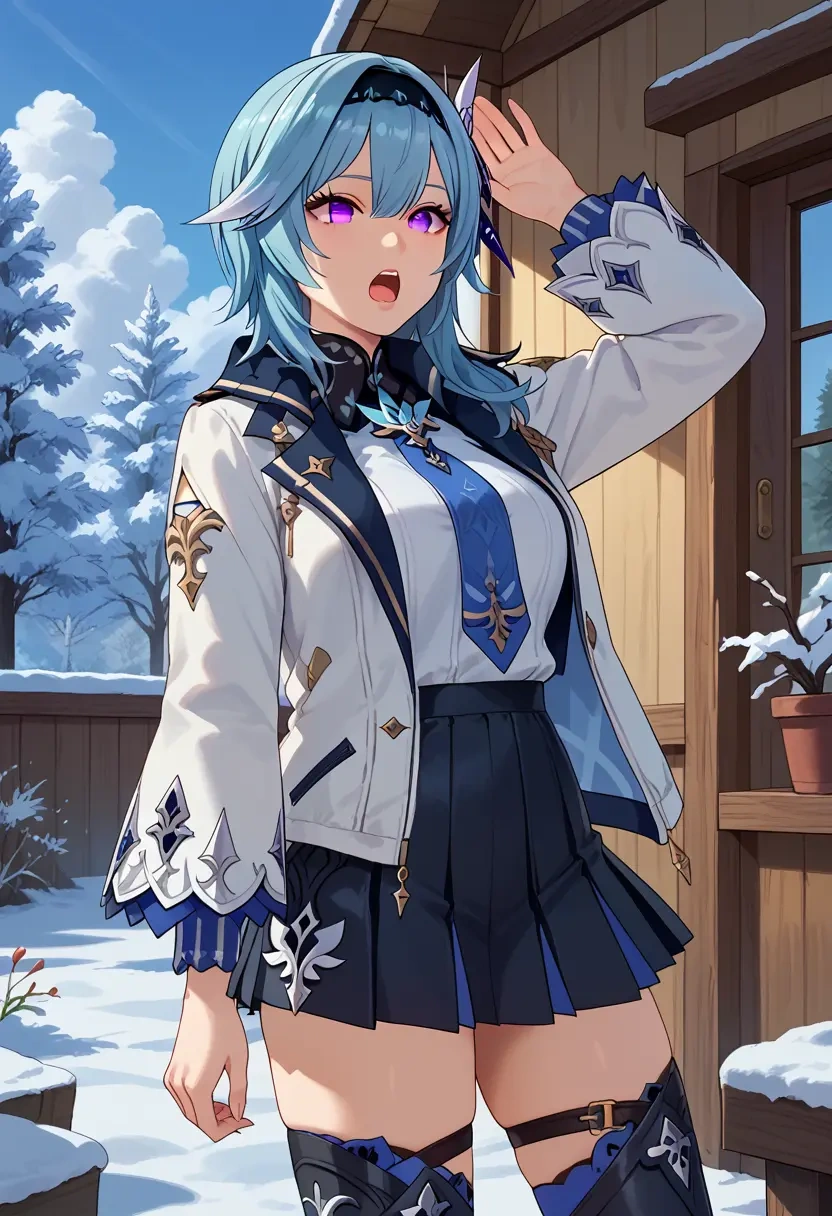 genshin impact,eula,winter,student uniform,puffer jacket  - 