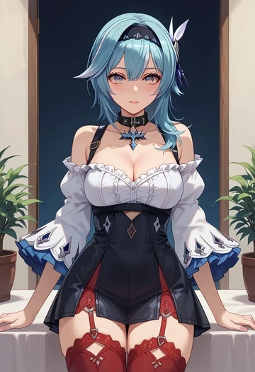 genshin impact,eula,collar,oversized,Thigh garters  - AI generated anime art