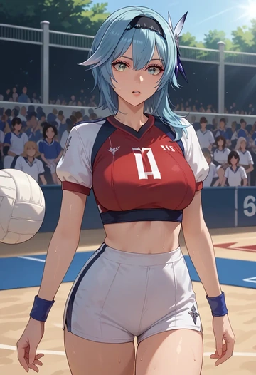 genshin impact,eula,volleyball uniform  - AI generated anime art