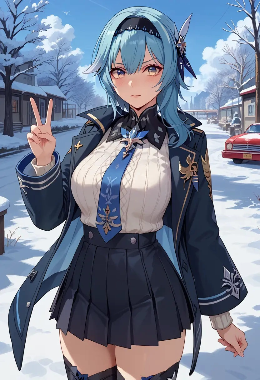 genshin impact,eula,winter,student uniform,puffer coat  - 