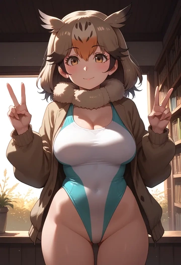 kemono_friends,eurasian_eagle_owl_(kemono_friends),swimsuit,sexy  - AI generated anime art