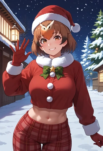 kemono_friends,eurasian_eagle_owl_(kemono_friends),Christmas,plaid trousers  - AI generated anime art