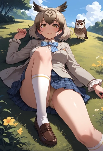 kemono_friends,eurasian_eagle_owl_(kemono_friends),spring,student uniform,blazer  - AI generated anime art