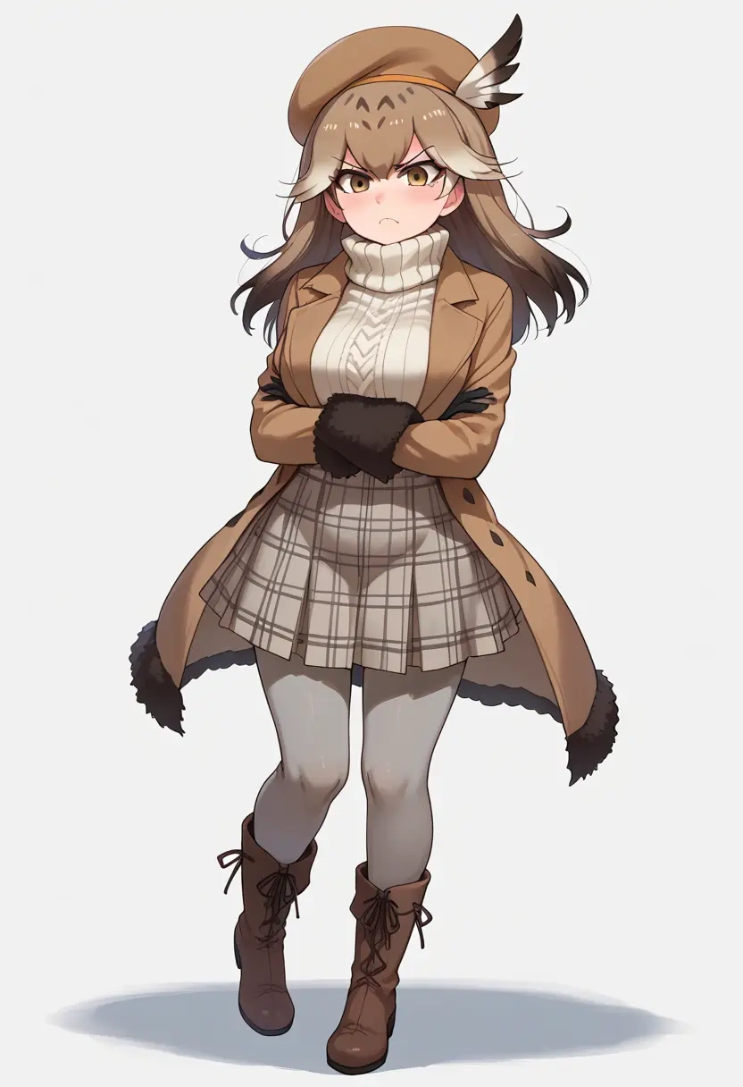 kemono_friends,eurasian_eagle_owl_(kemono_friends),winter,student uniform,pea coat  - 