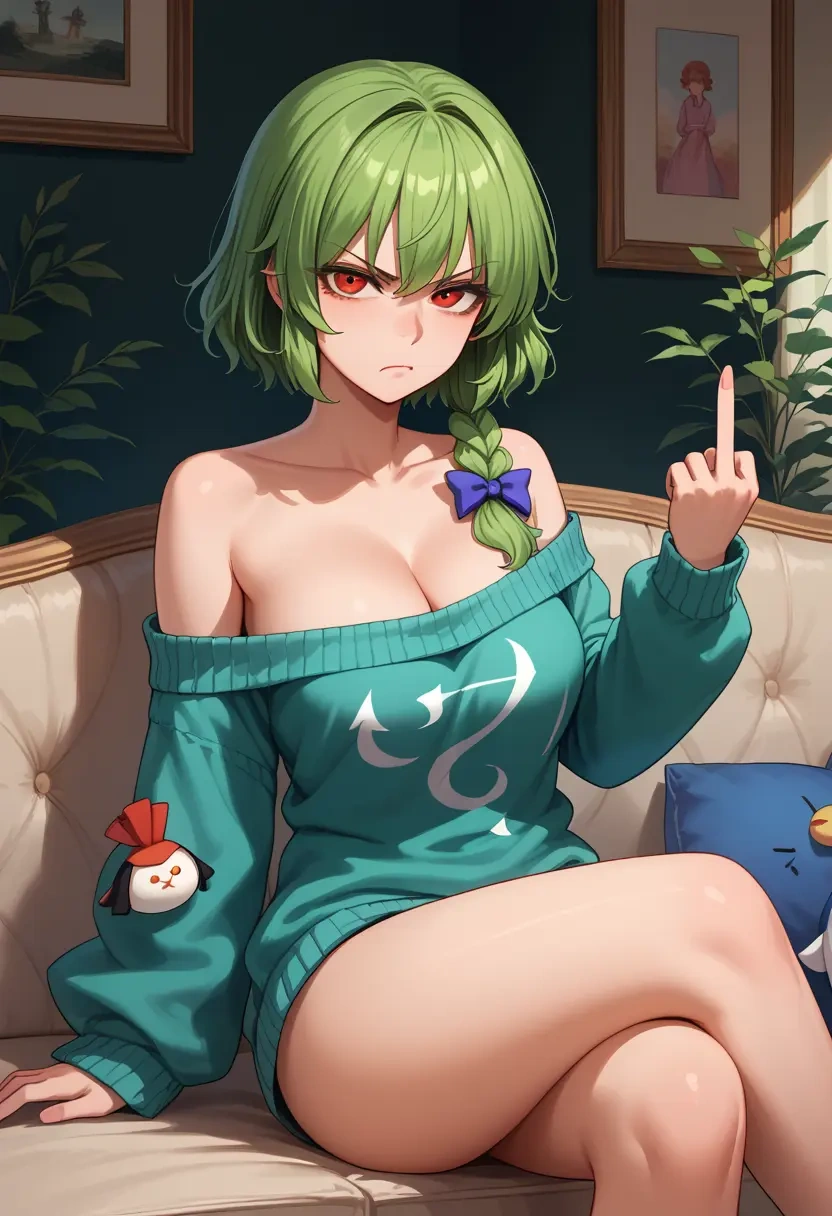 touhou,ex-keine,off-shoulder,sweater  - 