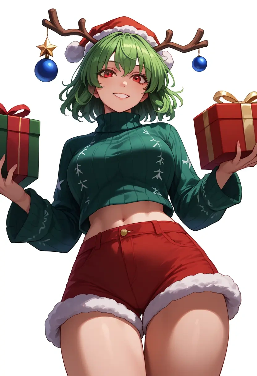 touhou,ex-keine,Christmas,red velvet shorts,turtleneck sweater  - 