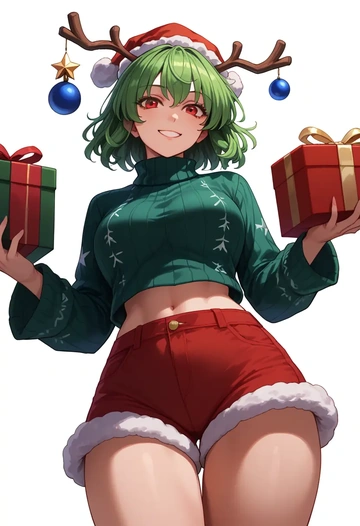 touhou,ex-keine,Christmas,red velvet shorts,turtleneck sweater  - AI generated anime art