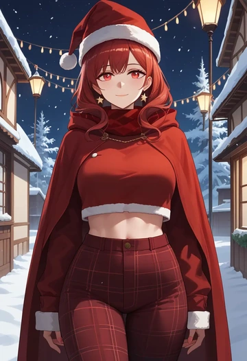 arknights,exusiai_(arknights),Christmas,plaid trousers  - AI generated anime art