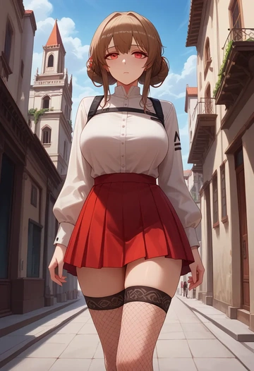 arknights,eyjafjalla_(arknights),mini skirt, stockings  - AI generated anime art