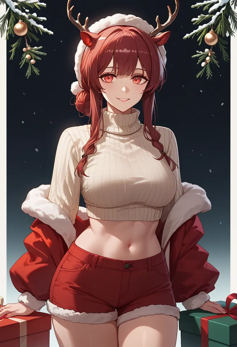 arknights,eyjafjalla_(arknights),Christmas,red velvet shorts,turtleneck sweater  - 