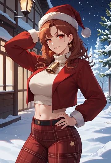 arknights,eyjafjalla_(arknights),Christmas,plaid trousers  - AI generated anime art