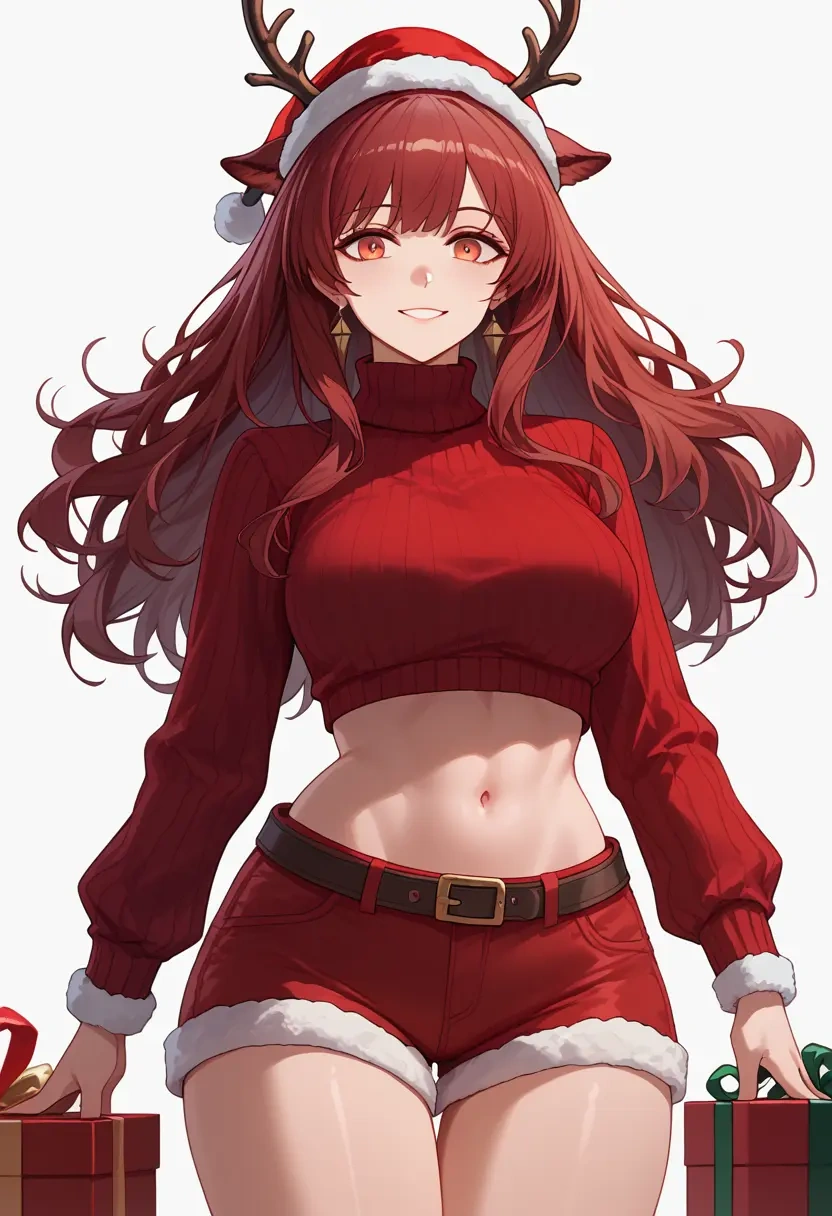 arknights,eyjafjalla_(arknights),Christmas,red velvet shorts,turtleneck sweater  - 