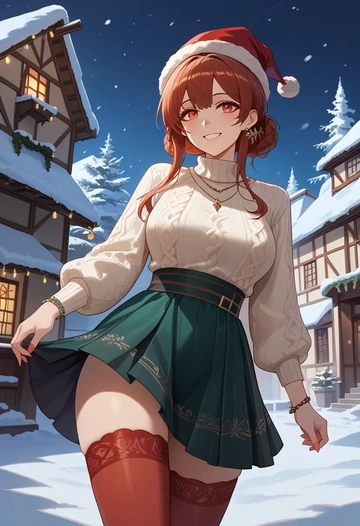 arknights,eyjafjalla_(arknights),Christmas,sweater dress,stockings  - AI generated anime art