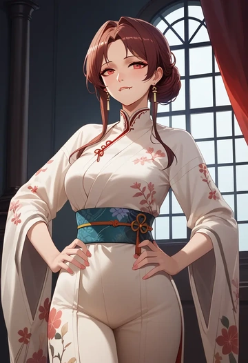 arknights,eyjafjalla_(arknights),kimono,silk,wide-leg trousers  - AI generated anime art