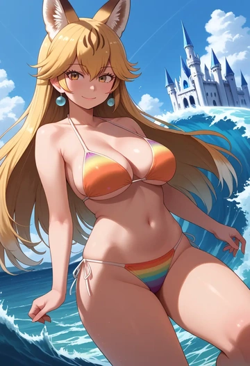 kemono_friends,ezo_red_fox_(kemono_friends),bikini,rainbow-colored,sexy  - AI generated anime art