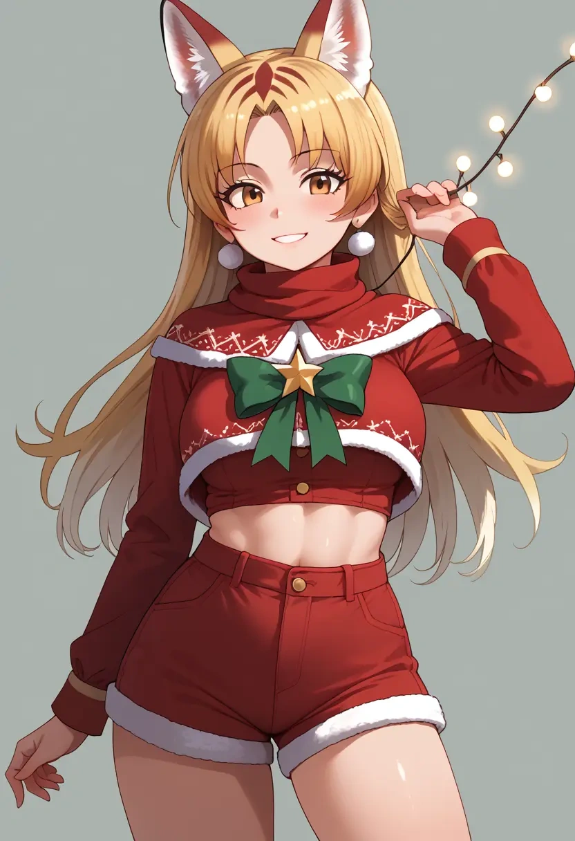 kemono_friends,ezo_red_fox_(kemono_friends),Christmas,red velvet shorts  - 