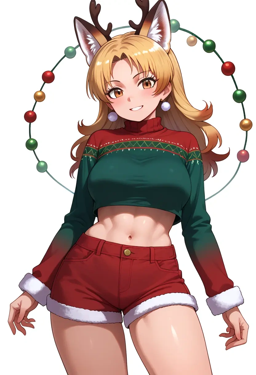 kemono_friends,ezo_red_fox_(kemono_friends),Christmas,red velvet shorts  - 