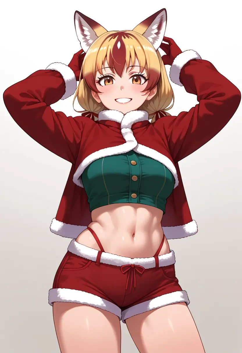 kemono_friends,ezo_red_fox_(kemono_friends),Christmas,red velvet shorts  - 