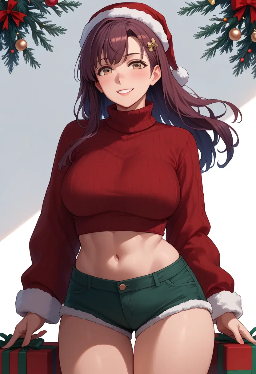 kantai_collection,failure_penguin,Christmas,red velvet shorts,turtleneck sweater  - 