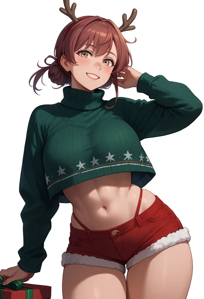 kantai_collection,failure_penguin,Christmas,red velvet shorts,turtleneck sweater  - 