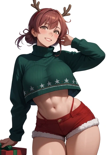 kantai_collection,failure_penguin,Christmas,red velvet shorts,turtleneck sweater  - AI generated anime art