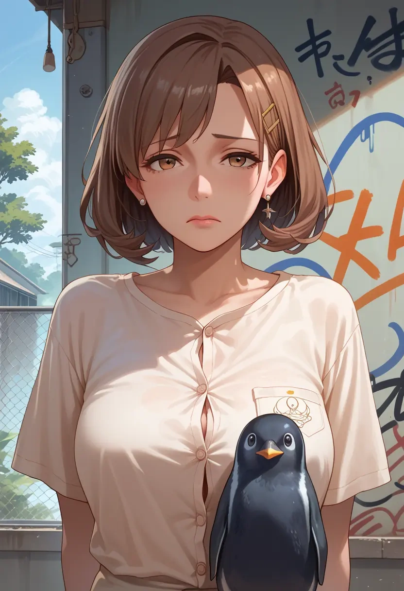 kantai_collection,failure_penguin,oversized graffiti shirt,dolphin shorts  - 