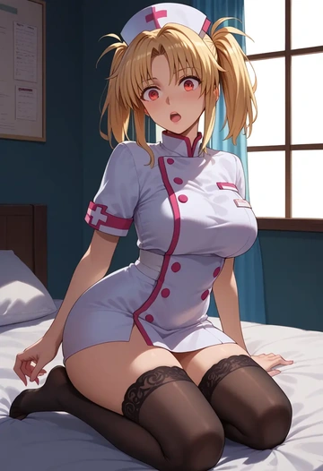 lyrical_nanoha,fate_testarossa,nurse pantyhose,mini skirt, sexy  - AI generated anime art