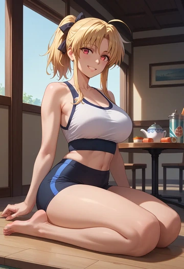 lyrical_nanoha,fate_testarossa,yoga shorts  - AI generated anime art