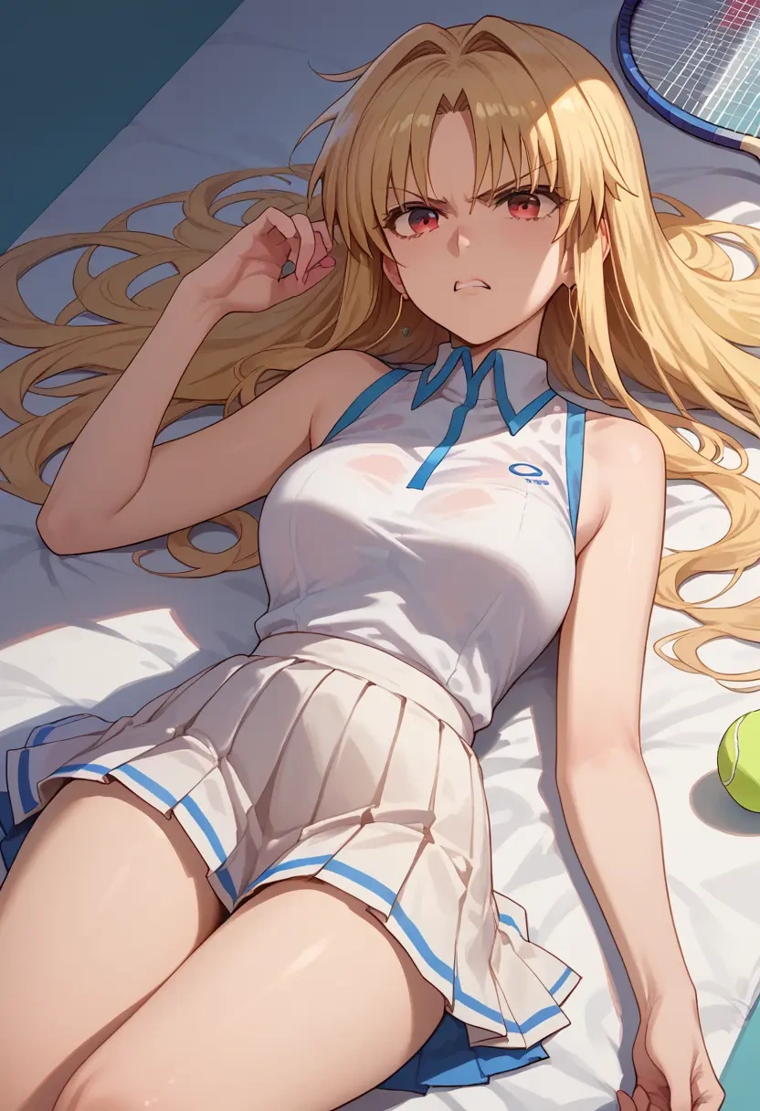 lyrical_nanoha,fate_testarossa,tennis dress,visor,trainers  - 