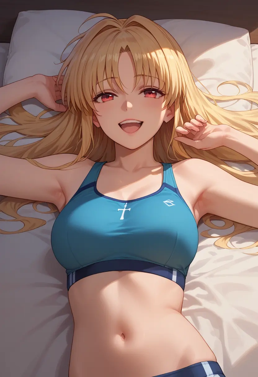 lyrical_nanoha,fate_testarossa,sports bra,high-waisted leggings  - 