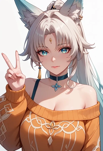 star rail,feixiao,orange,sweater,choker  - AI generated anime art