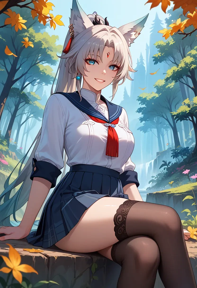 star rail,feixiao,jk uniform, stockings  - 