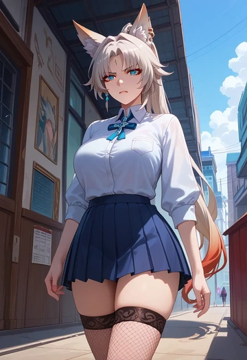 star rail,feixiao,mini skirt, stockings  - AI generated anime art