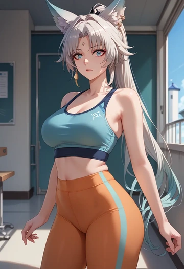 star rail,feixiao,yoga shorts, bra  - AI generated anime art