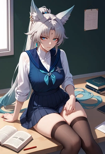 star rail,feixiao,jk uniform, stockings  - AI generated anime art