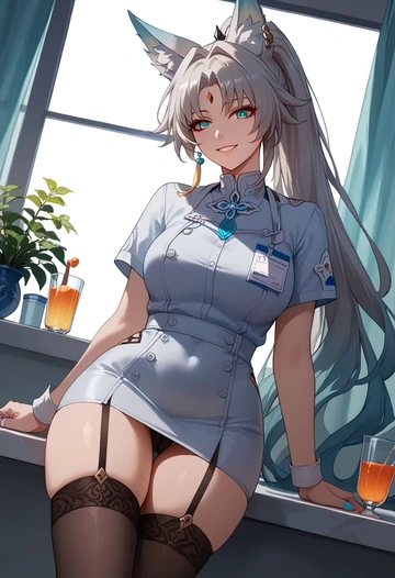 star rail,feixiao,nurse pantyhose,mini skirt, sexy  - AI generated anime art