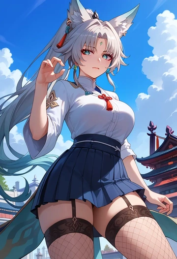 star rail,feixiao,mini skirt, stockings  - AI generated anime art