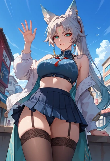 star rail,feixiao,mini skirt, stockings  - AI generated anime art